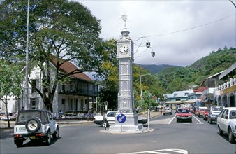 SILVER CLOCK TOWER IN VICTORIA, MAHE, SEYCHELLES