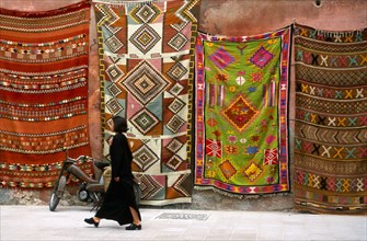 CARPETS HANGING ON WALL, MOROCCO