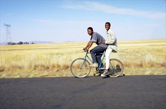 Young men on bicycle
