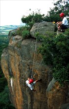 abseiling on a crag