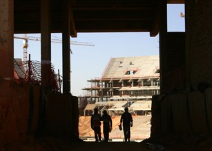 The east grandstand viewed through a tunnel at Soccer City, near Soweto in Johannesburg, South