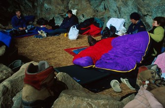 hikers sleeping in Grindstone cave