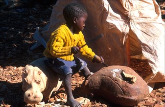 a child learning to carve wood