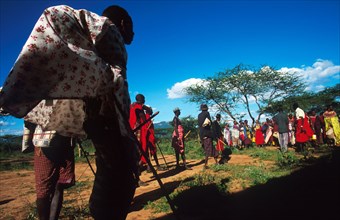 The Samburu community at Nagorowuro outside Wamba gather to receive food aid brought by EdFri International