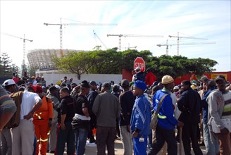 Strike of workers on the building site of the Durban Stadium in South Africa
