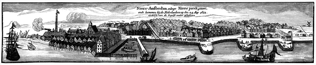 Dutch settlement of New Amsterdam, later to become New York, in 1673