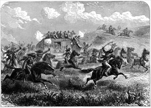 Native Americans chasing a stagecoach