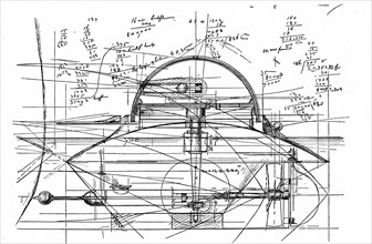 John Ericsson's revolving turret ship  'Monitor'.  Sketch