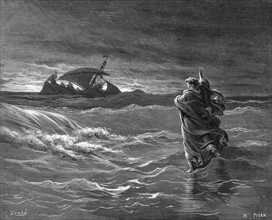 Jésus marchant sur l'eau. "Bible" de Gustave Dore