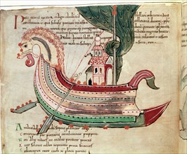 Bateau nordique avec un dragon comme figure de proue