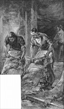 Tannage de peaux désitnées à la production de chaussures en cuir, 1885