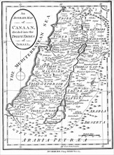 Gravure représentant la carte du pays de Canaan divisée selon les Douze Tribus d'Israël, publiée vers 1830