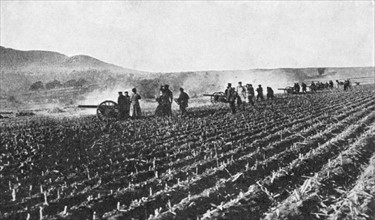 Russo-Japanese War 1904-1905, Russian field artillery in the millet field