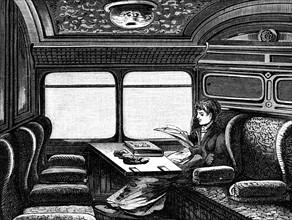 Gravure sur bois représentant un compartiment de l'Orient Express réservé aux femmes, publiée vers 1895
