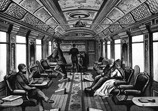Wood engraving showing the saloon car on the Orient Express