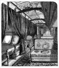 Engraving showing a Pullman spleeping car on the Union Pacific Railroad, published c. 1869