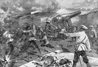 Russo-Japanese War 1904-1905,  Russian battery in action during the siege of Port Arthur