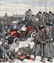 Guerre russo-japonaises 1904, le Général Alexei Nicholaevitch Kouropatkin dirige la campagne de sa voiture