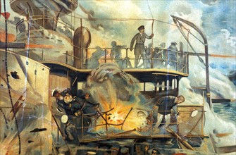 Guerre russo-japonaise1904-1905, Bataille Navale opposant les flottes japonaises et russes à  Port Arthur