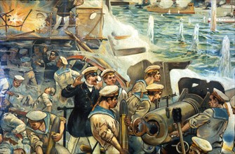 Guerre russo-japonaise1904-1905, Bataille Navale opposant les flottes japonaises et russes à  Port Arthur