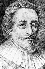 Gravure représentant Grotius (Hugo de Groot) 1583-1645, Théologien et juriste hollandais