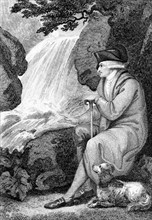 Gravure représentant Jean-Jacques Rousseau (1712-78) contemplant la beauté naturelle de la Suisse.