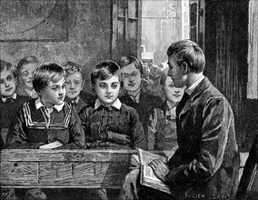 Engraving showing a boy's class at an American Sunday School