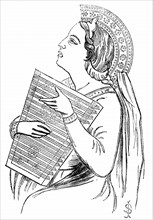 Engraving showing a woman playing  a Psaltery