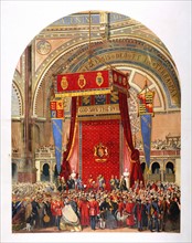 Chromolithograph showing the opening of the International Exhibition of 1862 in the Crystal Palace