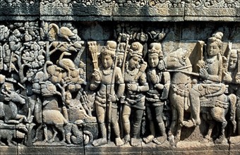 Relief du temple de Borobudur : scene de soutra