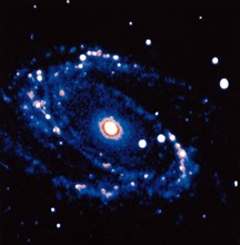 Photograph showing the spiral galaxy M81 in constallation of Ursa Minor. This galaxy about is 12 million light years from Earth