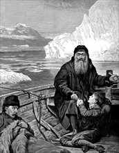 Engraving showing 'The Last Voyage of Henry Hudson'
