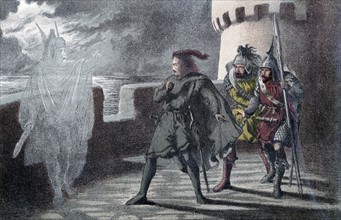 Chromolithograph showing the Act l, Sc. IV of Hamlet