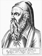 Engraving showing Pythagoras (c560-c480 BC) Greek philosopher and scientist