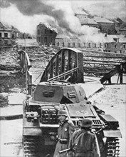 Destruction of bridge over River Meuse by the Belgians in an attempt to stop the German advance