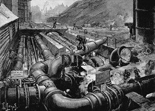 Les condenseurs de l'usine a gaz de la "South Metropolitan Gas Company" dans l'est de Greenwich a Londres