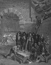 Engraving showing the Lambeth Gasworks Men taking a break from charging the retorts while colleagues in background take their turn in the inferno