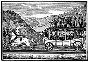 Voiture attelee sur la voie ferree de Baltimore et de l'Ohio (1830-1835)