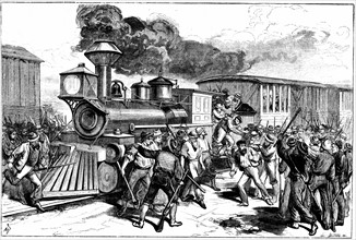 Emeute d'ouvriers de chemins de fer a Martinsbury sur la voie ferree de Baltimore et de l'Ohio