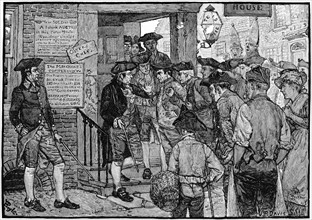 Rebellion en Amerique : la foule a Boston essayant de faire annuler la loi sur le timbre appliquee par le gouvernement vers 1773