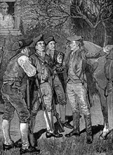 Paul Revere sur la route de Boston a Lexington, apportant les dernieres nouvelles a John Sullivan, le 18 avril 1775