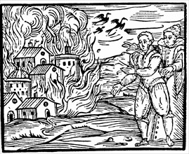 Witches destroying a house by fire  - Swabia, Germany, 1533