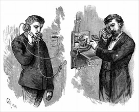 New York telephone subscriber making call through operator at telephone exchange