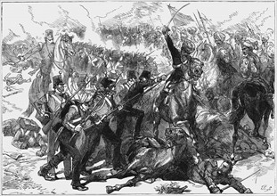 First Anglo-Afghan War (1838-1842): British troops, attacking the camp of Akbar Khan