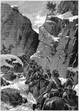 Second Anglo-Afghan War (1878-1880) 10th Bengal Lancers negotiating the Jugdulluk Pass supervised by a British officer