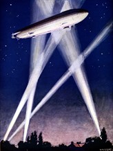 Zeppelin repere par des projecteurs lors d'un raid sur l'Angleterre en 1916