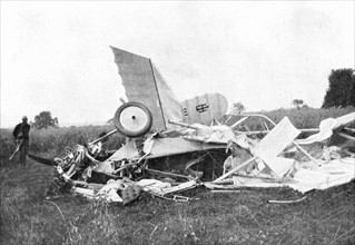 Wreckage of plane in which British pilot Flight-Lieutenant Warneford was killed on 17 June 1915