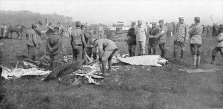 French Air ace Adolphe Pegoud, wreckage of plane in which Pegoud was killed in action, 1915