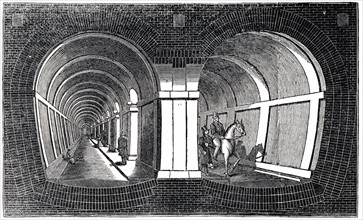 Schema de coupe de la double arche de maconnerie de M.I. Brunel