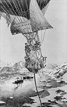 Salomon) August Andree (1854-1897) Swedish engineer, and his team setting out on the fatal balloon expedition to the North Pole
